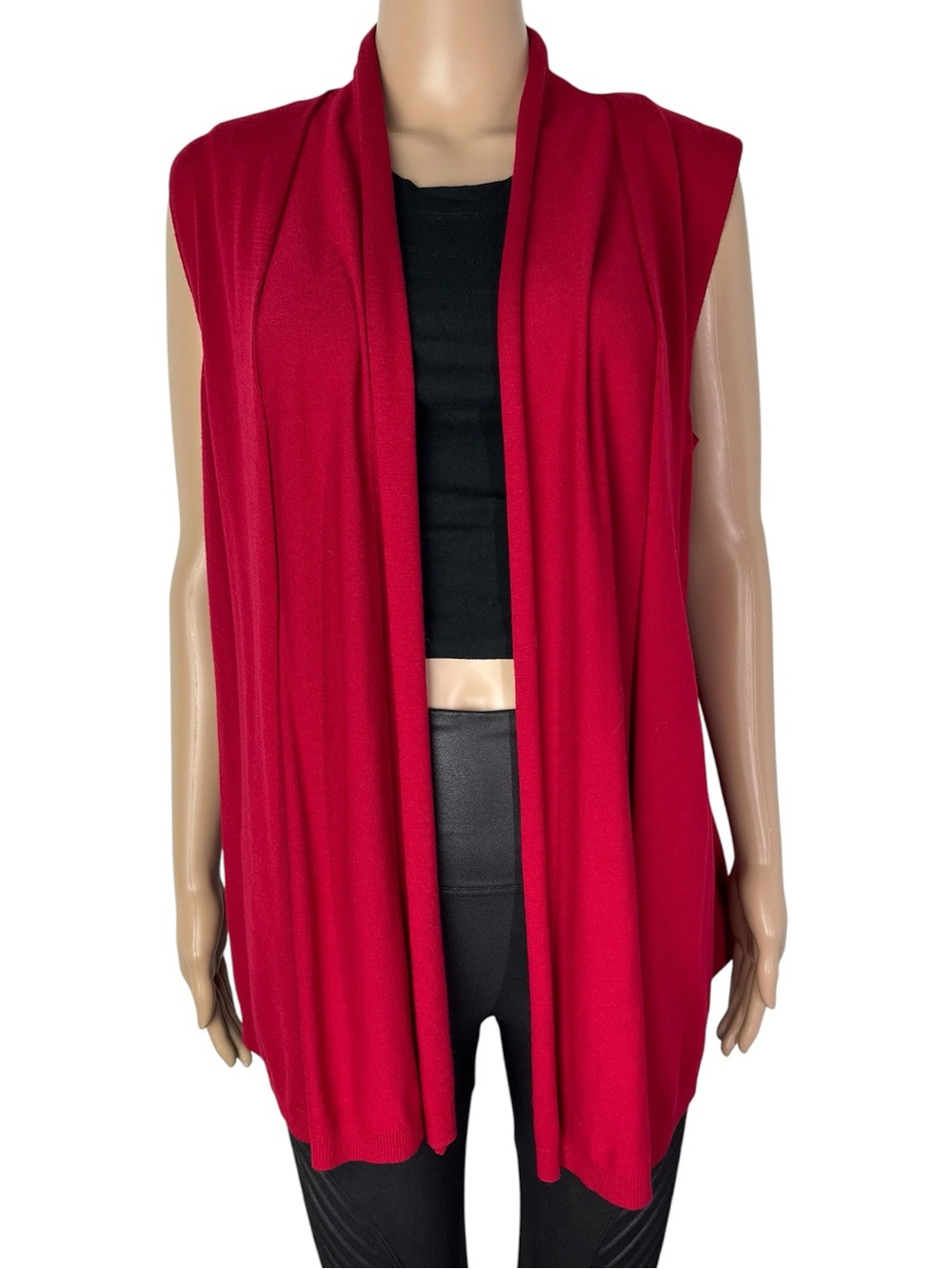 Lafayette 148 Petite Open Front Leather Ruby Red Longline High Low Vest